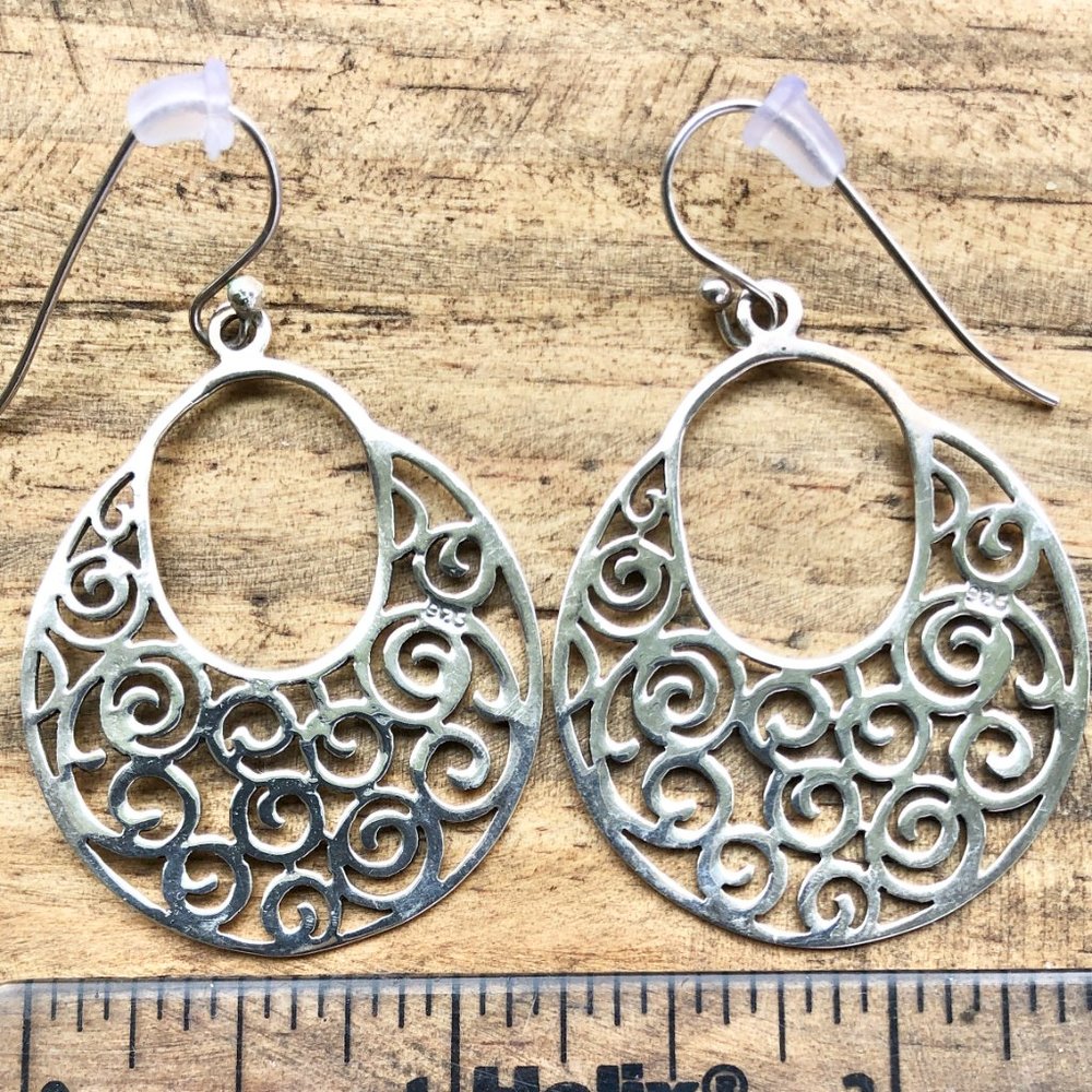 Sterling Silver Earrings with cutout scroll design